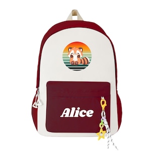 Sac à dos avec nom de panda roux, sac à dos pour la rentrée des classes, cartable pour étudiant, sac à dos d'école, sac à dos personnalisé (veuillez indiquer le nom de votre enfant)