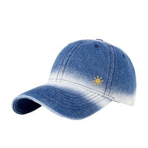 Custom Embroidered Gradient Denim Baseball Cap, Personalized Soft Top Hat for Big Heads, Vintage Distressed Dad Hat, Custom Logo Hat