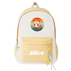 Sac à dos avec nom de panda roux, sac à dos pour la rentrée des classes, cartable pour étudiant, sac à dos d'école, sac à dos personnalisé (veuillez indiquer le nom de votre enfant)