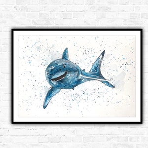 Great White Shark Watercolour Painting Print. Shark Art.  Shark Illustration. Sea Art. Animal illustration. Sharks. Wall Art. Home Decor