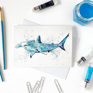 Hammerhead Shark Greeting Card. Shark Art. Watercolour Painting Print. Shark illustration. Sea Art. Sea Life. Animals. Handmade. Blank Card