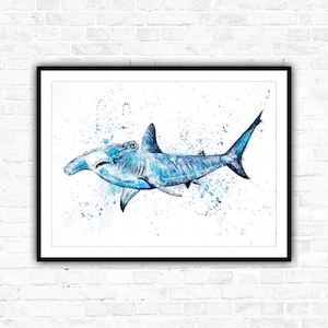 Hammerhead Dhark Painting Print. Shark Art. Shark Illustration. Sea Art. Deep Sea Creatures. Animal. Wall Art. Home Decor