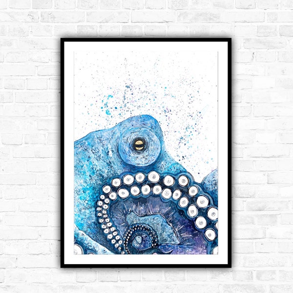 Octopus Watercolour Painting Print. Octopus Art. Octopus Illustration. Sea Art. Sea Creatures. Animal Illustration. Wall art. Home decor