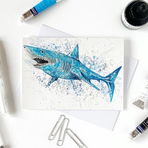 Mako Shark Greeting Card. Shark Card. Mako Shark. Watercolour Painting Print. Shark Illustration. Sea Art. Sea Life. Handmade. Blank Card