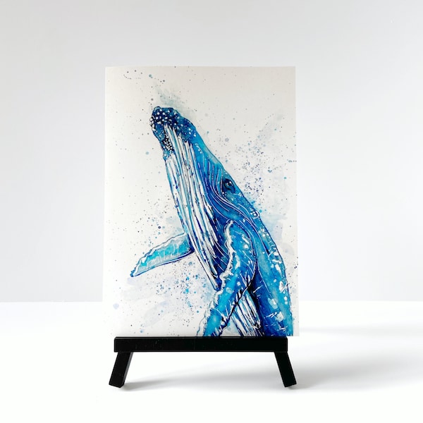 Humpback Whale Greeting Card. Whale Art. Watercolour Painting Print. Whale Illustration. Sea Art. Sea Life. Animal Card. Handmade.Blank Card