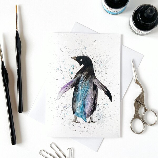 Adélie Penquin Greeting Card. Penquin Art. Watercolour Painting Print. Illustration. Sea Art. Seabirds. Animal Card. Handmade. Blank Card