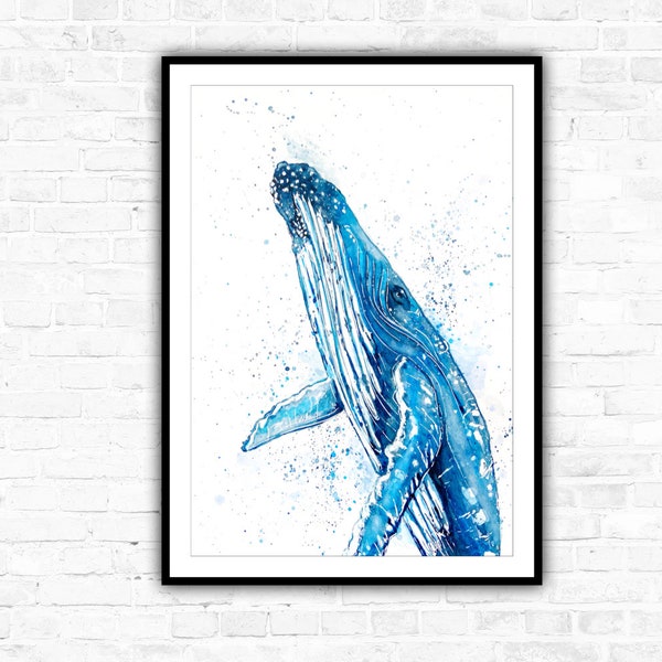 Humpback Whale Watercolour Painting Print. Whale Art. Whale Illustration. Sea Art. Deep Sea Creatures. Animal. Wall Art. Home Decor.