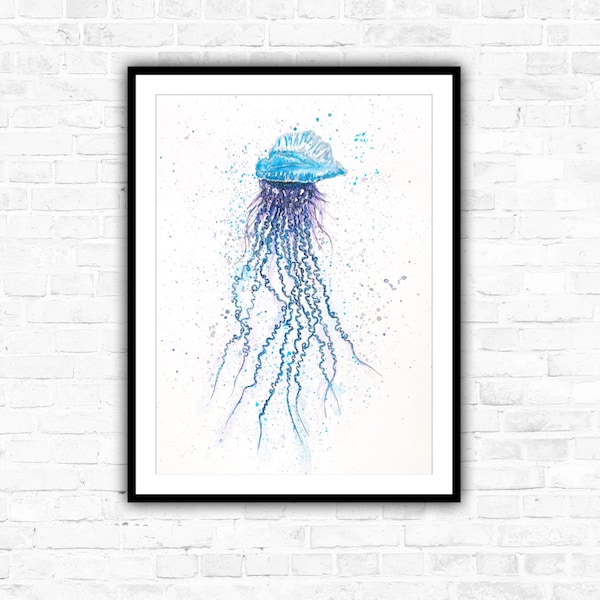 Portuguese Man Of War Painting Print. Sealife Illustration. Sea Art. Deep Sea Creature. Animal Art. Wall Art. Home Decor. Watercolour Print