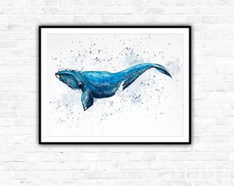North Atlantic Right Whale Watercolor Painting Print: Signed Sea Art