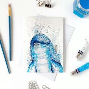 Dolphin Greeting Card. Dolphin Art. Watercolour Painting Print. Dolphin Illustration. Sea Art. Sea Life. Animal Card. Handmade. Blank Card