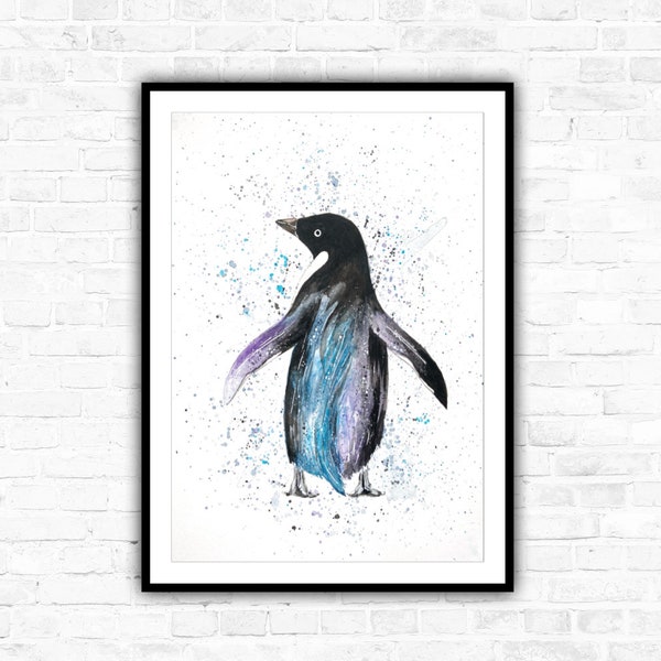 Adélie Penguin Watercolour Painting Print. Penguin Art. Penquin Illustration. Sea Art. Deep Sea Creatures. Animal. Wall Art. Home Decor.
