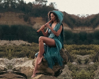 Sexy Boho Goddess Dress • Blue Boho  Dress • Organic Bohemian Style • Long Maxi Dress  • Warrior Outfit • Boho Simple Wedding Dress, Resort