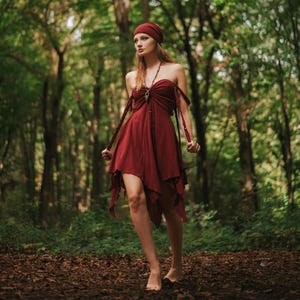 Red Mini Boho Dress Goddess Sexy Red Dress Pixie Dress Braid Dress Wedding Guest Red Dress Fairy Mini Red Dress Bohemian Goddess Boho Summer