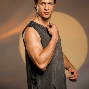 Men’s Layered Vest Boho Casual Vest for Men Shamanic Festival and Formal Occasions Burning Man Menswear Beach Vest Gray Sleeveless Top men
