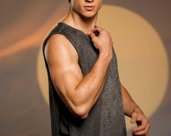 Chaleco de capas para hombre, estilo bohemio, informal, para festivales chamánicos y ocasiones formales, estilo playero, sin mangas, color gris.