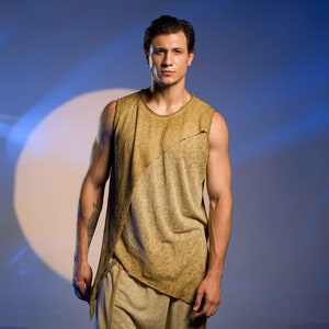 Desert Sand Men’s Layered Vest Brown Boho Vest for Men Perfect for Festivals and Casual Wear Burning Man Menswear Beach Vest Sleeveless Top