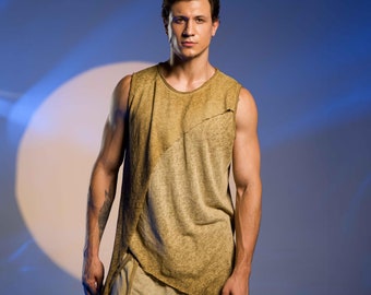 Chaleco de capas Desert Sand para hombre, estilo bohemio marrón, perfecto para festivales y ropa informal, camiseta playera sin mangas Burning Man.