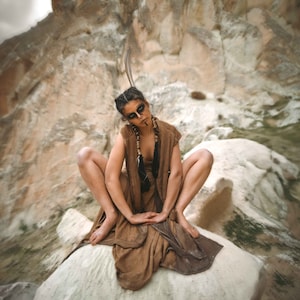 Beige Goddess Dress • Bohemian Priestess Adjustable Dress  • Boho Ceremonial Dress • Alchemist Women Maxi Dress • Cosplay Warlock Dress