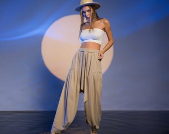 Beige Harem Pants Cotton Yoga Pants Comfy Women Loose Fit Boho Lounge Trousers Casual Boho Festival Pants Beige Harem Yogi Pants Bohemian