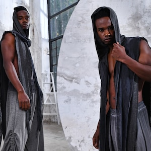Unisex Shawl Hood • Black Jedi Hood • Warrior • Cosplay • Shaman Ceremony • Gray Shawl  • Tulum Ibiza Costume Festival Hood •Burner outfit