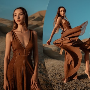 Boho Earthy Goddess Women's Maxi Dress | Organic Bohemian Style for Simple Weddings | Desert Boho Dress