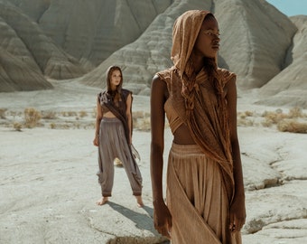 Unisex Shawl Hood • Jedi Hood • Warrior •Shaman Ceremony Clothing • Desert Sand Shawl  • Tulum Ibiza Costume Festival Hood •Burner outfit