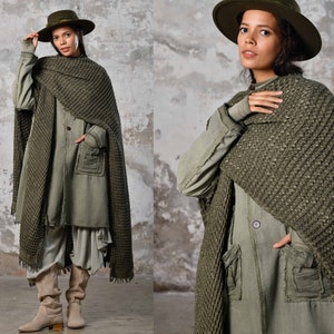 Boho Festival Poncho Coat • Bohemian Cover Up  • Boho Throw Autumn • Green Sustainable Wrap Shawl • Plus Size Clothing • Gift Organic Poncho