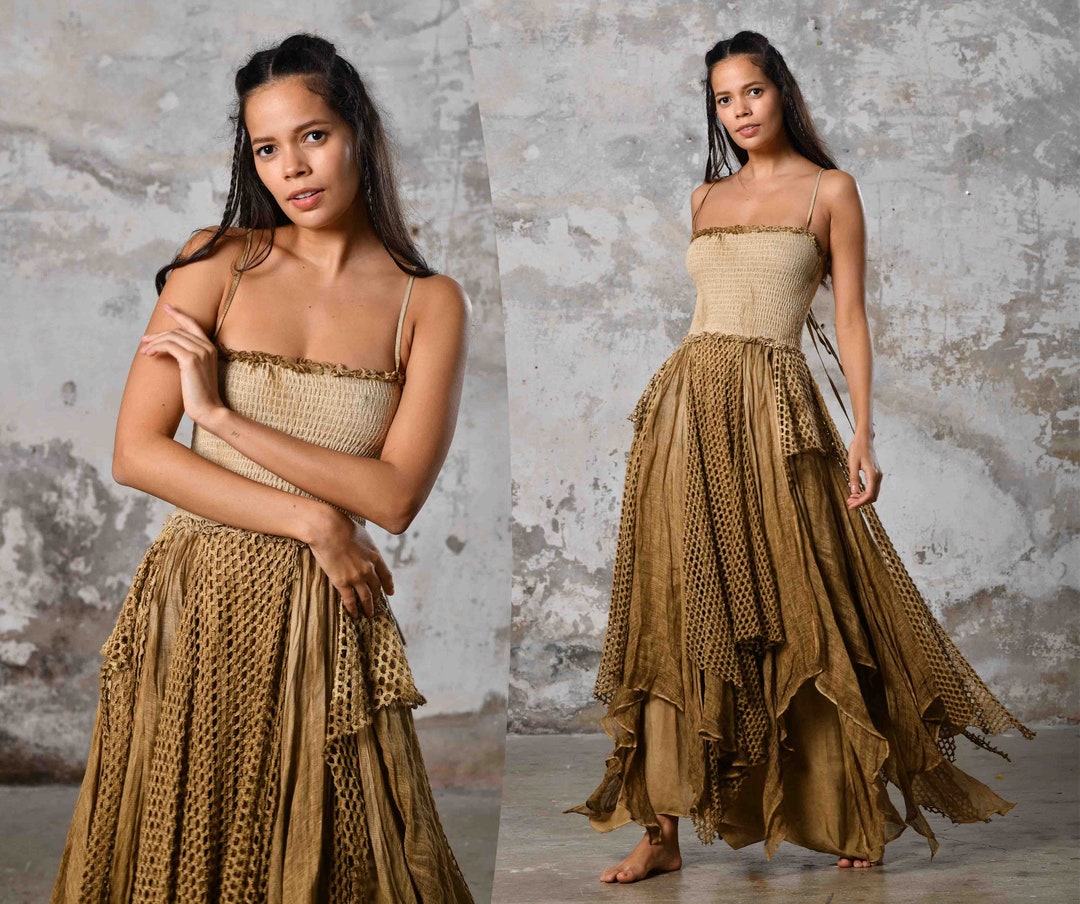 Gypsy Bohemian Dress Earthy Goddess Dress Bohemian Long Dress Gypsy ...