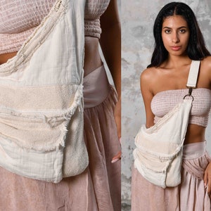 Sac à bandoulière naturel bohème en coton brut Sac à bandoulière gitane Tapisserie unique Sac bohème Sac de festival Sac à bandoulière Hippie Sac de sorcière Boho