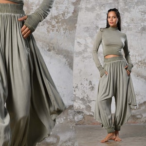 Womens Salwar Harem Loose Pants Women Green Pants Organic Cotton Trousers Boho Pants Burning Man Baggy Trousers Pants Boho Salwar Women