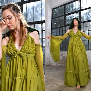 Green Goddess Dress • Boho Bridesmaid Red Dress • Beach Flowing Sleeve Dress • Boho Olive Goddess Dress • Helen Dress • Sexy Wedding Dress