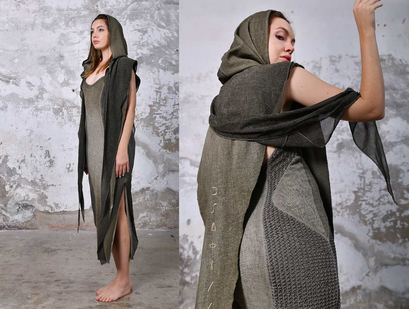 Hooded Throw On Cozy Bohemian Gypsy Style shawl Beach Cover Up Women Festival Hooded Top Boho Alchemist Robe with Hood Green Bohemian Shawl