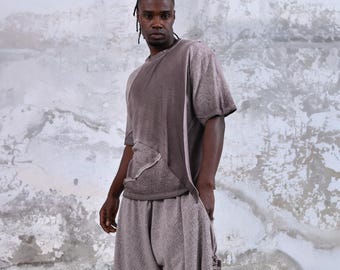 Boho Men T-Shirt, Men T-shirt Cotton for Festival Menswear, Oversize Handmade Boho Men Tshirt Bohemian Men T-shirt Asymmetrical Cut Men Top