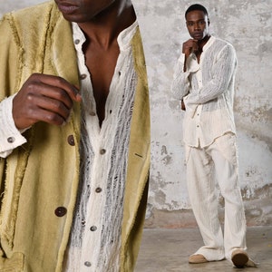 Handwoven cotton, unique raw texture. Elevate your style with this eco-friendly, versatile, elegant bohemian shirt. Craftsmanship by Turkish women tailors, perfect for all occasions. Gift For Him. Boho Men Shirt. Stylish Streetwear Men