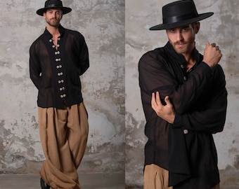 Black Men Linen Shirt • Sexy Boho Man • Formal Shirt • Festival Menswear • Shirts • Funky Shirt