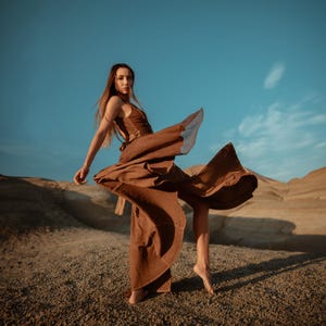 Boho Earthy Goddess Women&#39;s Maxi Dress | Organic Bohemian Style for Simple Weddings | Desert Boho Dress