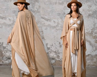 Beige Natural Bohemian Unisex Kimono • Boho Shawl Kimono • Boho Snake Cardigan • Ceremony Kundalini Goddess Kimono • Embroidered Kimono