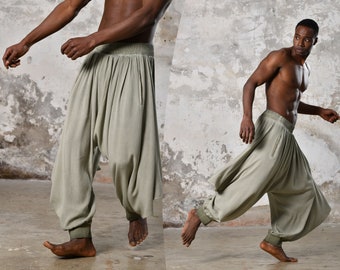 Baggy Men Harem Pants Yoga Trousers Green Boho Menswear Bohemian Men Bottom Tribal Pants For Burning Man Festival Men Trouser Jedi Men Pant