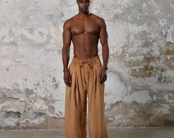 Boho Elastic Waist Palazzo Pants Men • Boho Men Soft Casual Loose Trousers • Linen Bohemian Elegant Pants Mens  • Stylish Wide Leg Trousers