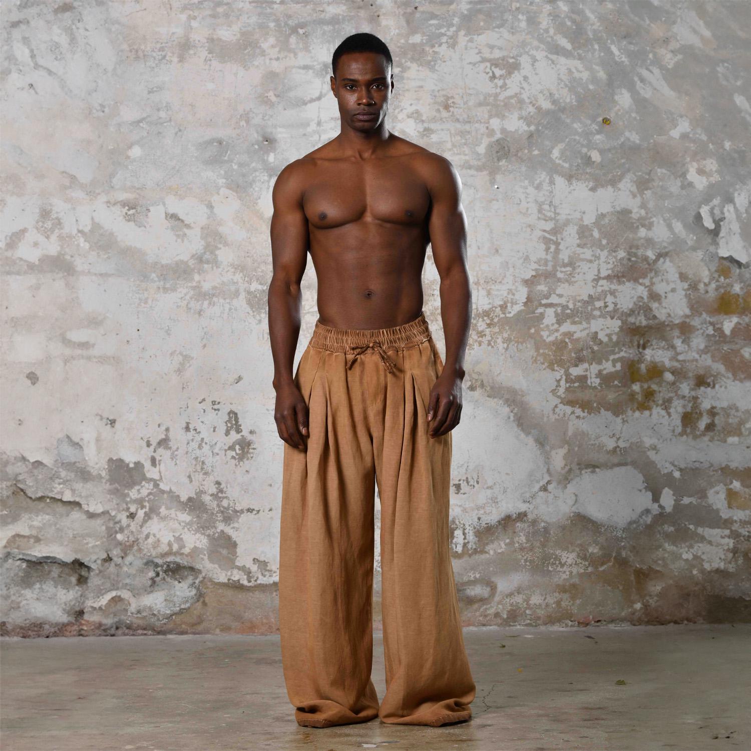 Boho Elastic Waist Palazzo Pants Men • Boho Men Soft Casual
