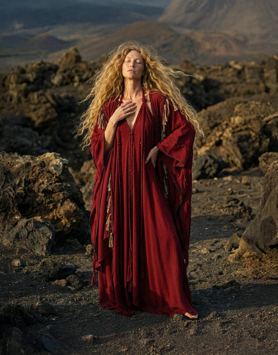 bohemian festival dresses Two Piece Set Red Boho Wedding Guest Dress Hand-braided Poncho and Dress Set Resort Boho Chic Goddess Dress Dress Look purchase a luxurious wedding