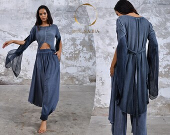 MATCHING SET  • Womens Salwar • Loose Pants • Yoga pants • Sustainable Fashion • Organic • Boho • BurningMan • Festival •Burner• Goddess