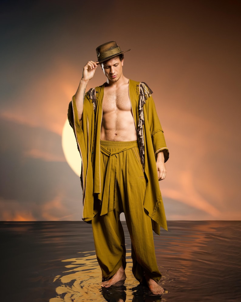 Breathable cotton harem pants for men in brown, designed for comfort and style, perfect for casual wear or festivals.