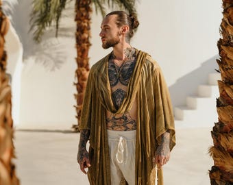 Festival Kimono Long Boho Menswear Luxury Boho Embroidery Kimono Bohemian Cardigan Robe Desert Sand Unisex Alchemist Kimono Boho Cardigan