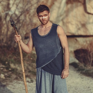 Mens Tribal Boho T Shirt • Boho Men Sleeveless Shirt • Asymmetrically cut sleeveless top  • BurningMan • Alternative streetweart