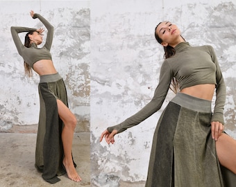 Womens Boho Top • Green Cropped Body • Sustainable Fashion • Organic Cotton • BurningMan • Festival Top • Goddess Blouse • Women Winter Top