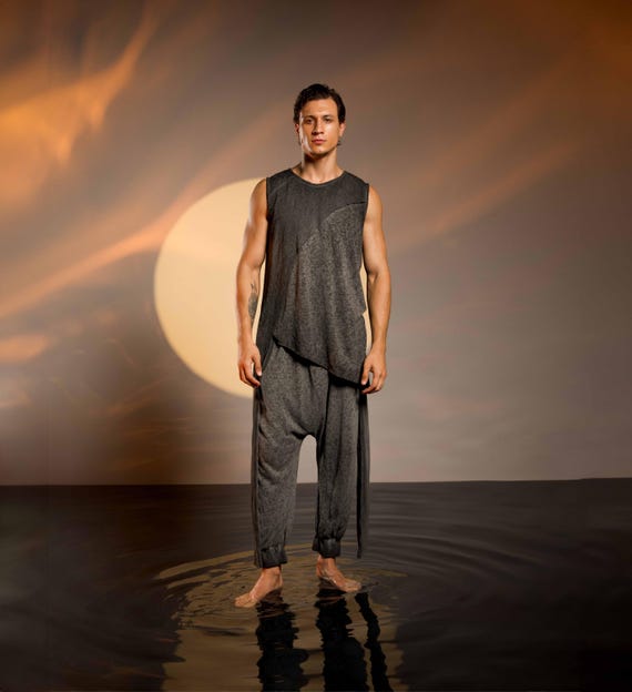 Calças Harem Carvão para Homens Boho Festival Wear Calças Soltas