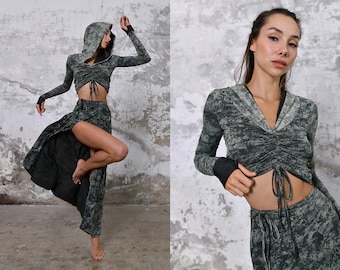 Tvådelat matchande set för kvinnor - Boho kjol för kvinnor - Boho gudinnaklänning - Grönt matchande set - Present till henne - Ibiza bohoklänning - Boho set