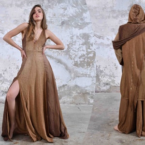 Two Piece Matching Set • Goddess Dress • Unisex Shawl Hood • Ceremonial Dress • Boho Dress Women • Ceremonial Dress • Organic
