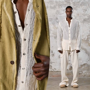 Handwoven cotton, unique raw texture. Elevate your style with this eco-friendly, versatile, elegant bohemian shirt. Craftsmanship by Turkish women tailors, perfect for all occasions. Gift For Him. Boho Men Shirt. Stylish Streetwear Men